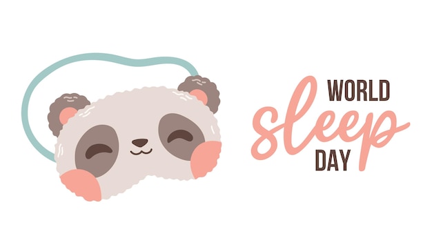 World Sleep Day ansichtkaart of spandoek Vector illustratie van een schattig slaapmasker met tekst