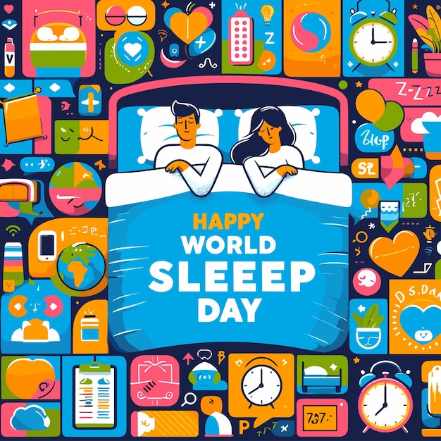 Vector world sleep day flat illustration