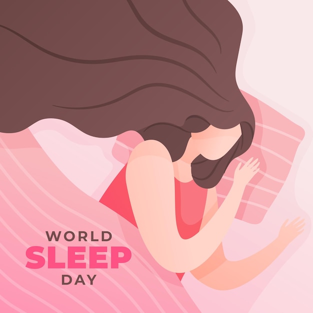 World sleep day illustration with woman sleeping