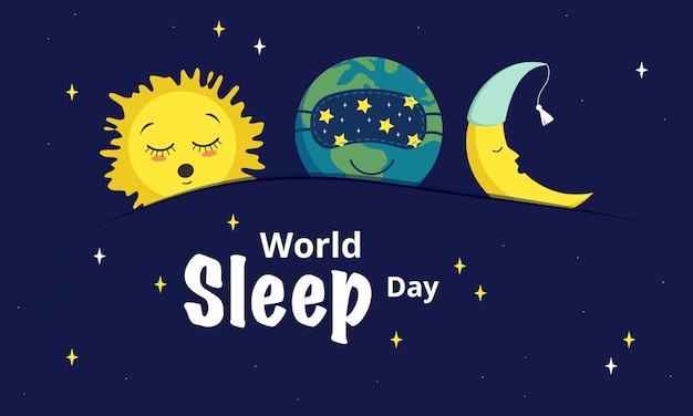 Vector world sleep day. sleeping planet earth, the moon