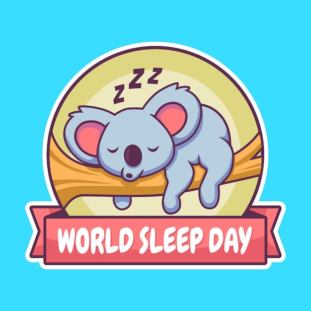 World sleep day witn sleeping koala on a tree design