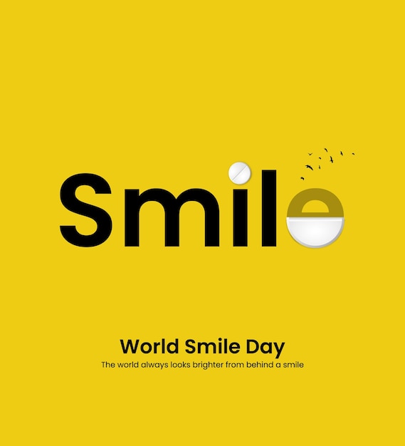 World Smile Day Creative Design Template Typography of a smile and a cup of tea Creative Concept