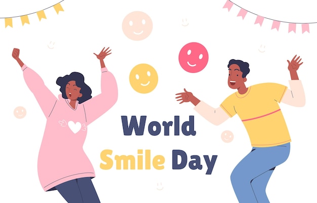 Vector world smile day poster international holiday and festival october man and woman with colorful