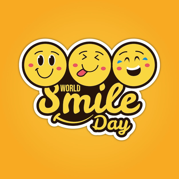 Наклейка Всемирного дня улыбки на желтом фоне