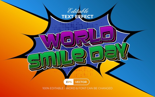 World smile day text effect cartoon style editable text effect style