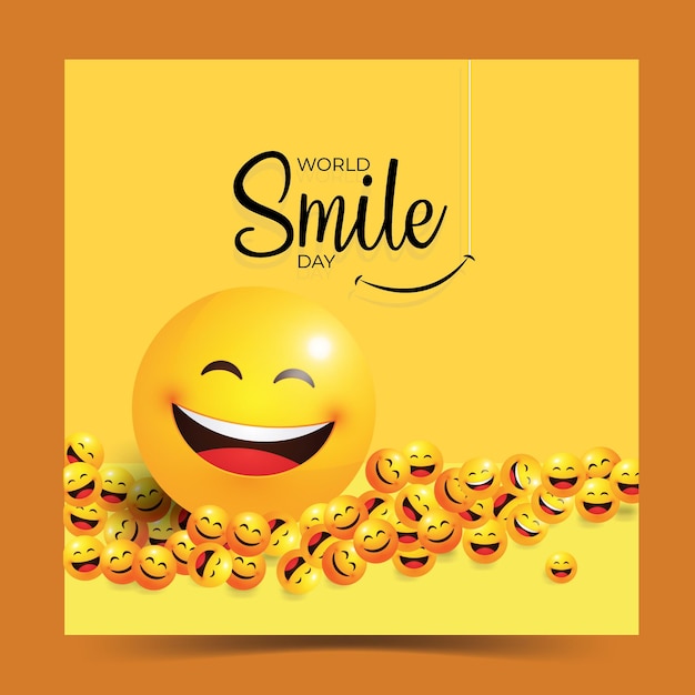 World smile day vector poster illustration with a number of emojis