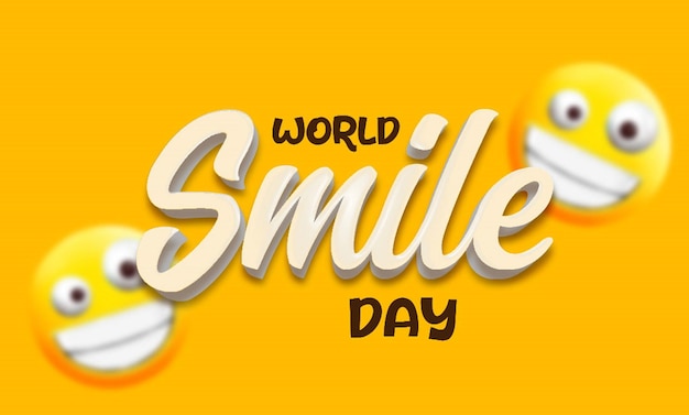 Vettore giornata mondiale del sorriso con sfondo emoji sorridente 3d