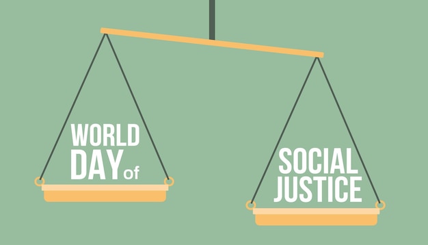 World social justice day vector background. Attorneys scales, simple. Eps 10. Vector illustration