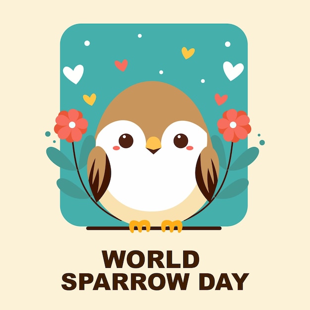 Vector world sparrow day cute hand drawn bird with flowers vector illustrationxa