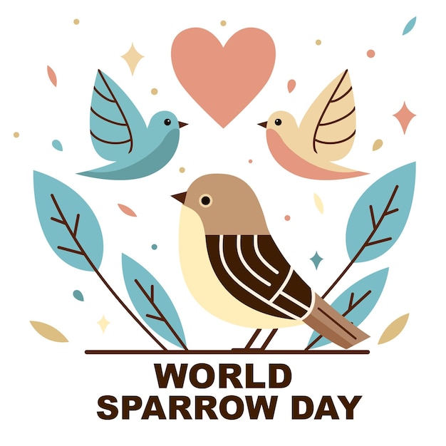 Vector world sparrow day cute hand drawn birds in doodle style vector illustrationxa