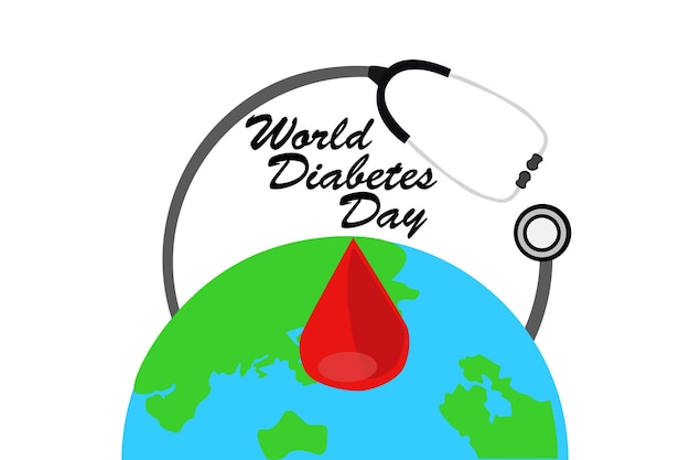 Illustrazione del mondo e dello stetoscopio per la giornata mondiale del diabete