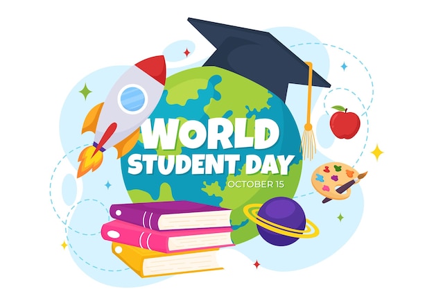 World Students Day Vector Illustration on October 15 with Student Book Globe and More for Poster