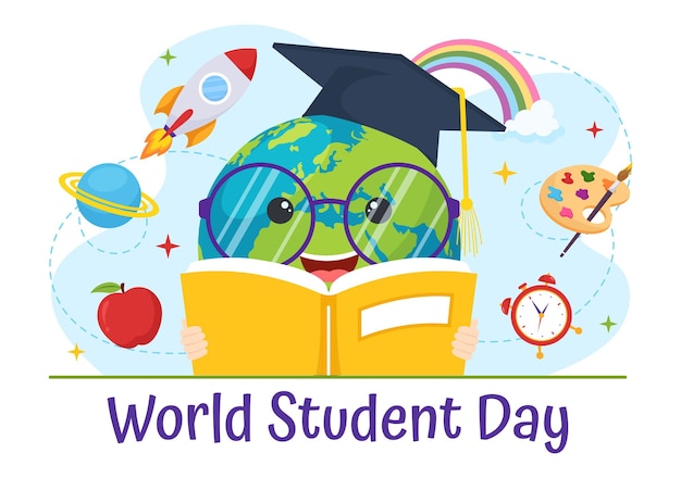 World Students Day Vector Illustration on October 15 with Student Book Globe and More for Poster