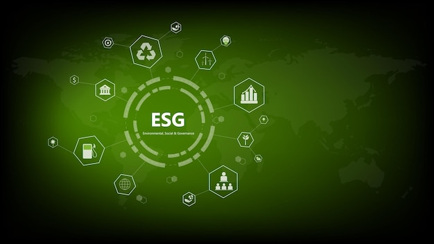 Всемирная концепция устойчивой окружающей среды. Значок ESG "Зеленая земля" для социальной защиты окружающей среды и управления.