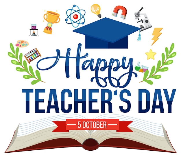 World teacher's day lettering banner with mortarboard hat