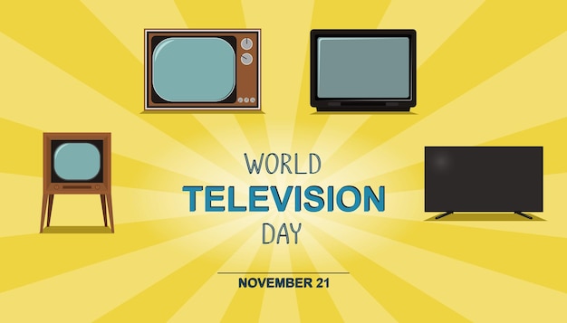 World television day banner vector tv set variations retro technics for november 21