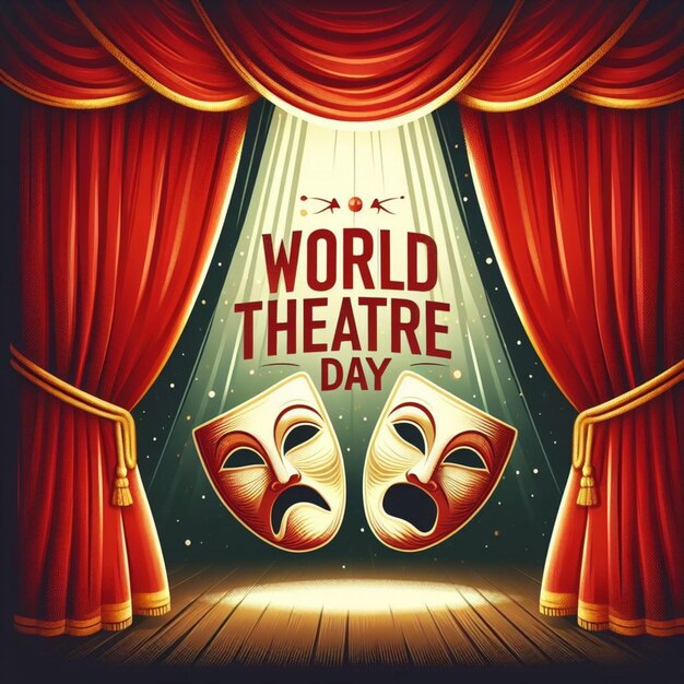 Vettore world theatre day vector illustrator post design per i social media