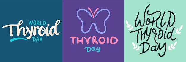 World Thyroid Day collection of text banner Hand drawn vector art