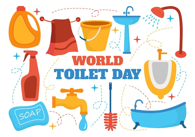 World Toilet Day Vector Illustration with Earth and Equipment for Bathroom Hygiene Awareness