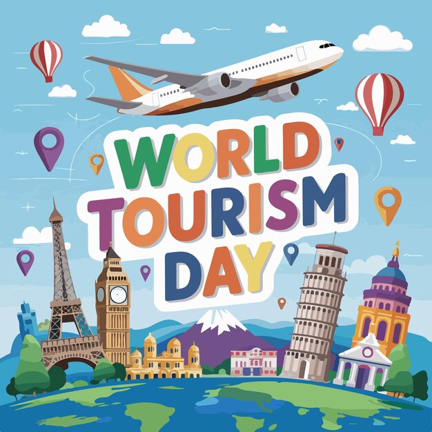 Vector world tourism day flat drawn celebration concept