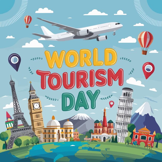 Vector world tourism day flat drawn celebration concept