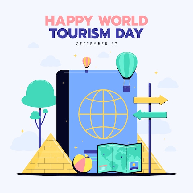 Vector world tourism day flat illustration