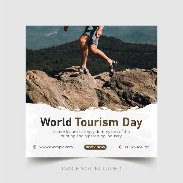 Вектор Сообщение в instagram о всемирном дне туризма или шаблон сообщения в социальных сетях