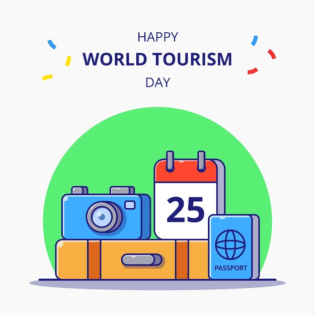 World tourism day luggage and stuff for holiday cartoon illustration. tourism icon concept isolated.