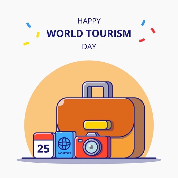 World tourism day luggage and stuff for holiday cartoon illustration. tourism icon concept isolated.