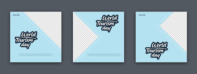 World tourism day with free spaces background. social media editable post template design set
