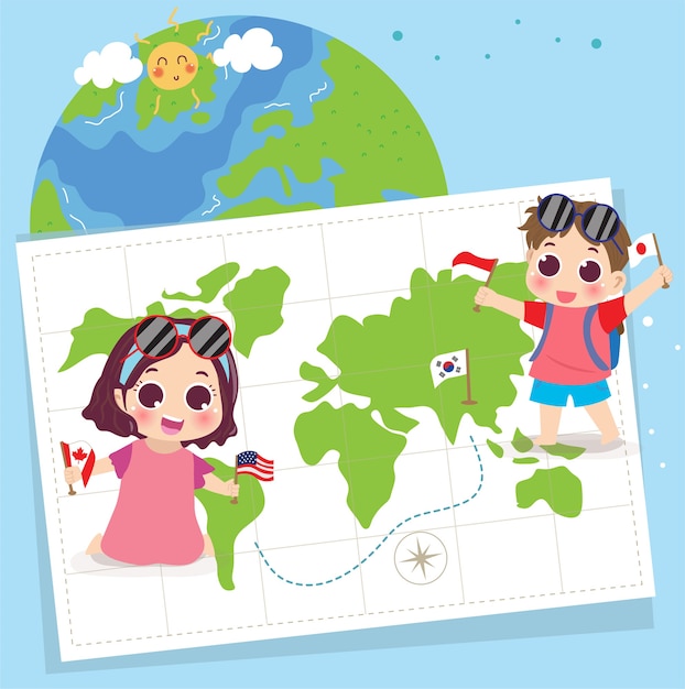 Vector world tourism day with kid background