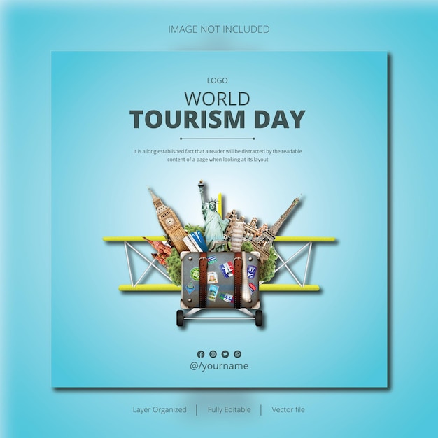 Vector world tourism social media post design