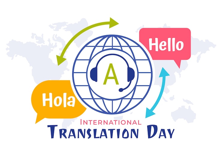 Vector world translator or translation language day illustration with hello greetings in different countries and multilingual international communication