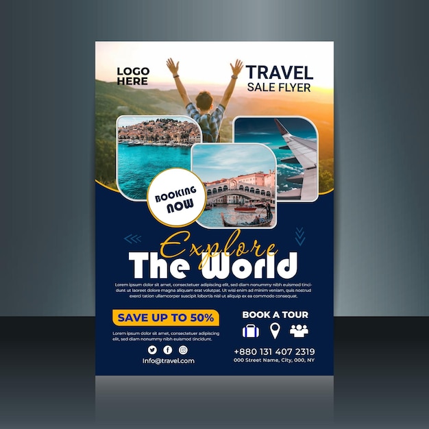 Vector world travel adventure sale flyer for travel agency template vector