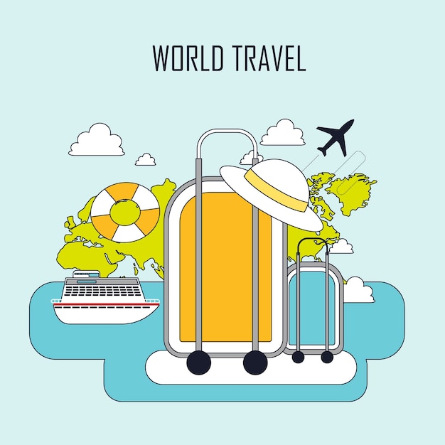 世界旅行のコンセプト：ラインスタイルの荷物