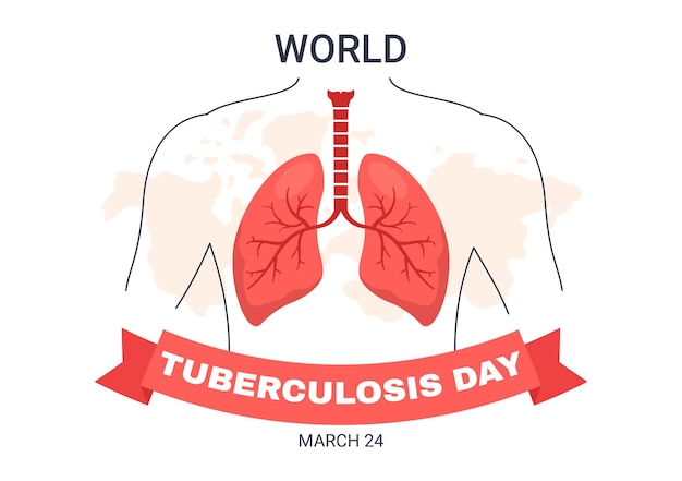 Всемирный день борьбы с туберкулезом 24 марта. Иллюстрация с изображением осмотра легких, нарисованным от руки.