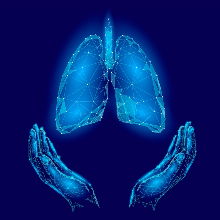 Vector world tuberculosis day poster human lungs in hands blue background