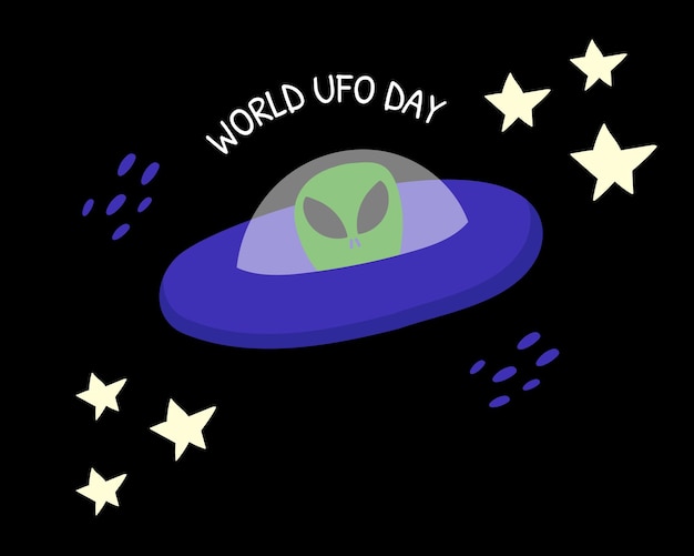 World ufo day card with planet and alien