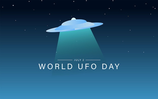 World UFO Day. July 2. Flying saucer in space. Aliens visits