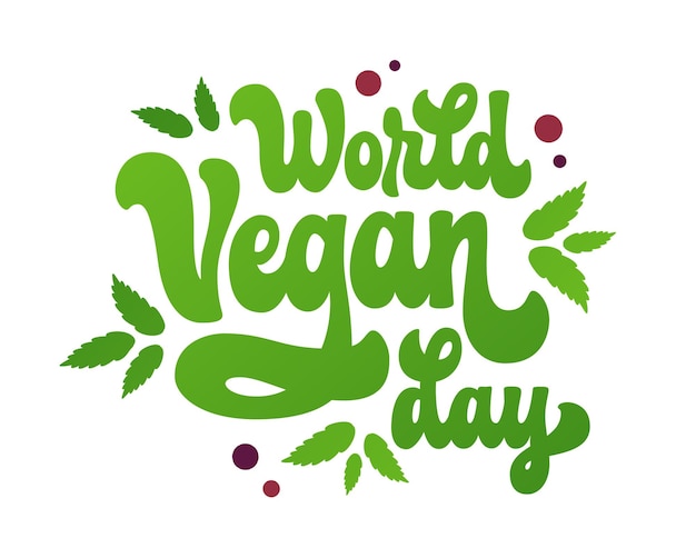 World vegan day 70s ispirato script disegnato a mano lettering logo illustrazione elemento di design tipografico isolato che promuove lo stile di vita vegetariano vegano per scopi di stampa web fashion