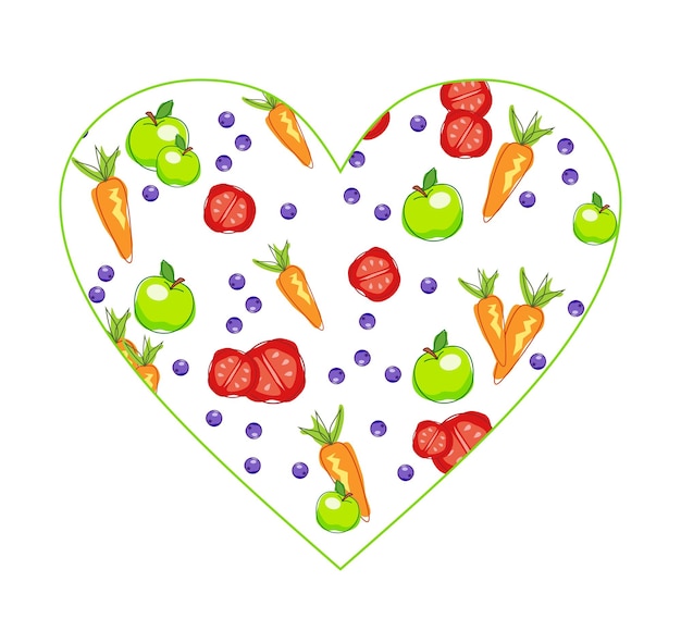 Vector world vegan day heart fruits and vegetables banner