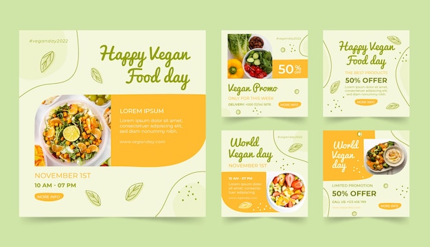 Vector world vegan day instagram posts collection