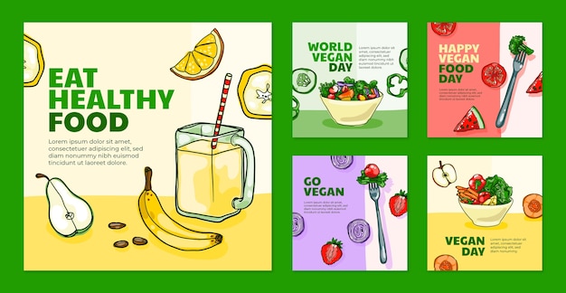 Vector world vegan day instagram posts collection