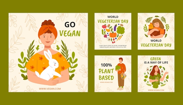 Vector world vegan day instagram posts collection