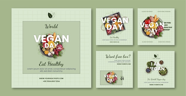 Vector world vegan day instagram posts collection