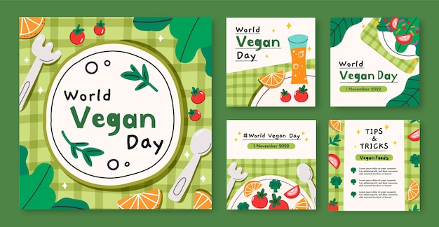 Vector world vegan day instagram posts collection