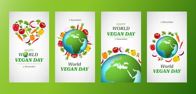 Vector world vegan day instagram stories collection