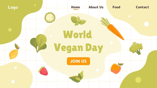 World vegan day poster vegetables at webpage carrot brcoccoli and apple strawberry healthy natural