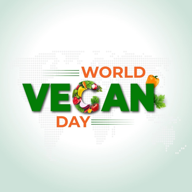 Vector world vegan day text and veggies for cards or stickers