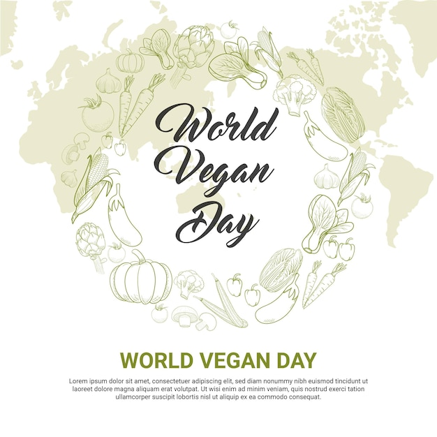 World vegan day with hand drawn vegetarian doodles